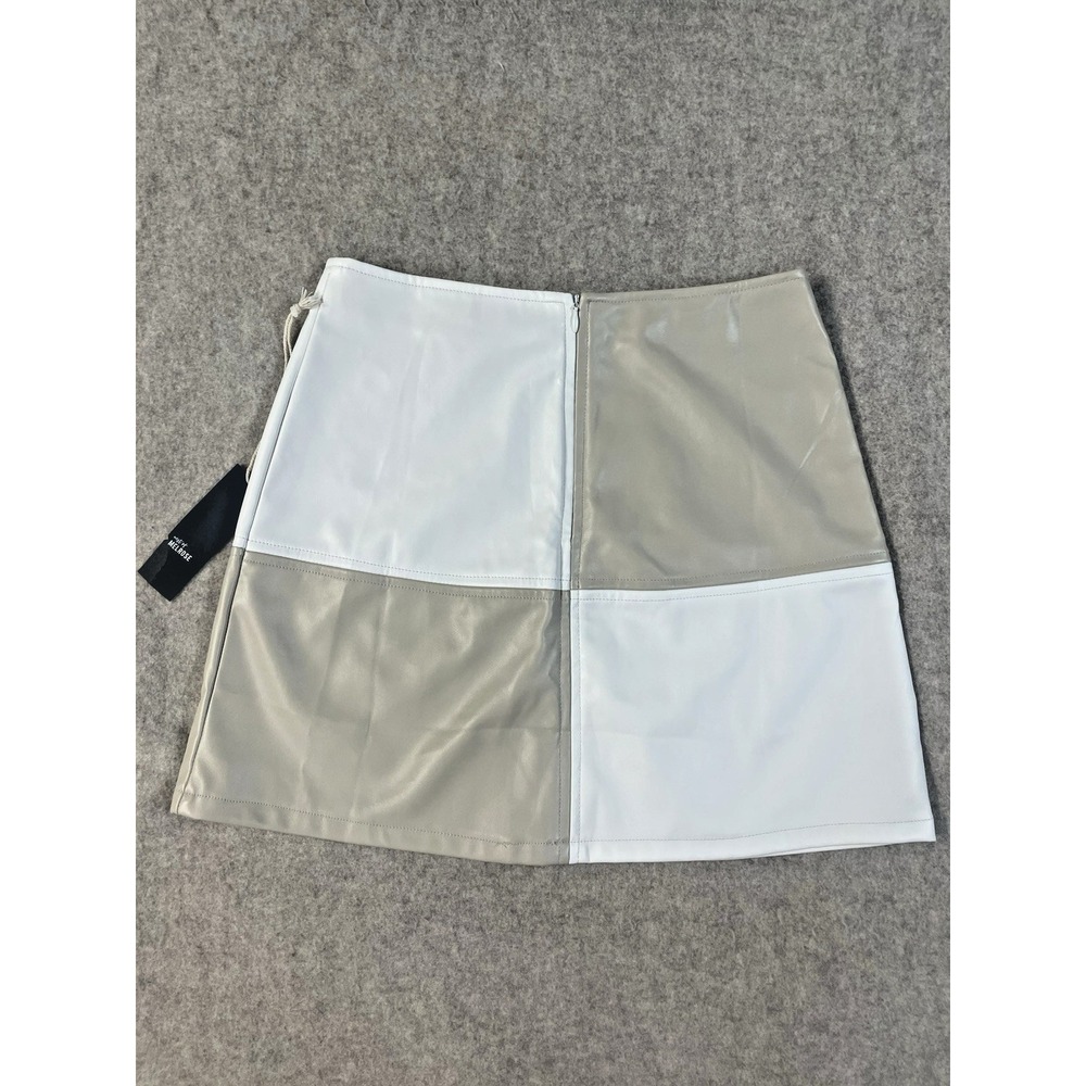 NWT‎ Tillys West Of Melrose Faux Leather Skirt Cream/beige Checker Sm Mini - Picture 9 of 9